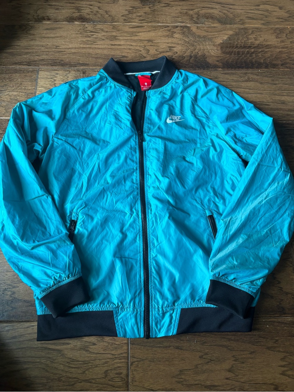 Vintage Nike Men's Teal Bomber Jacket with Black Trim